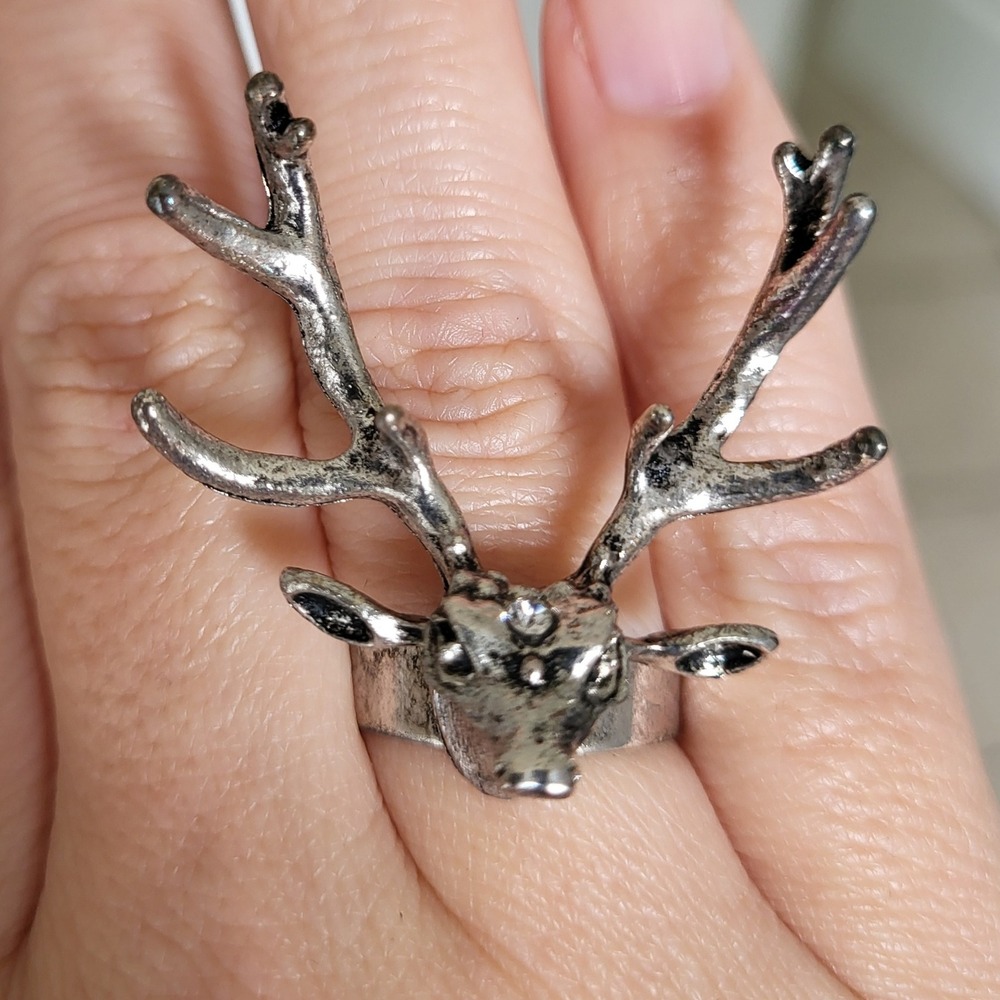 Reindeer Ring Box of 12 Silver Tone Metal Deer Head Christmas Holiday‎ Jewel